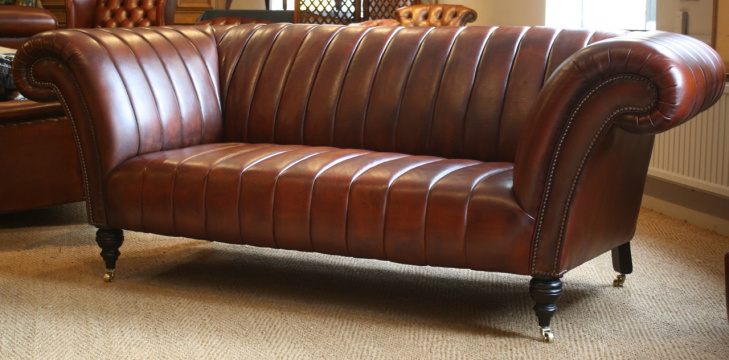 Fluted Leather Chesterfield